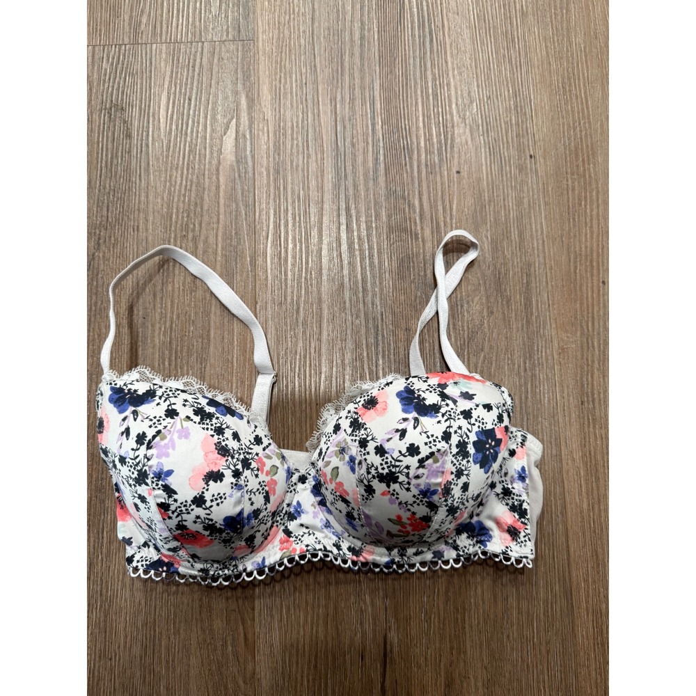 Victoria's Secret Dream Angels Lined Demi Bra White Floral Lace Trim 34D
